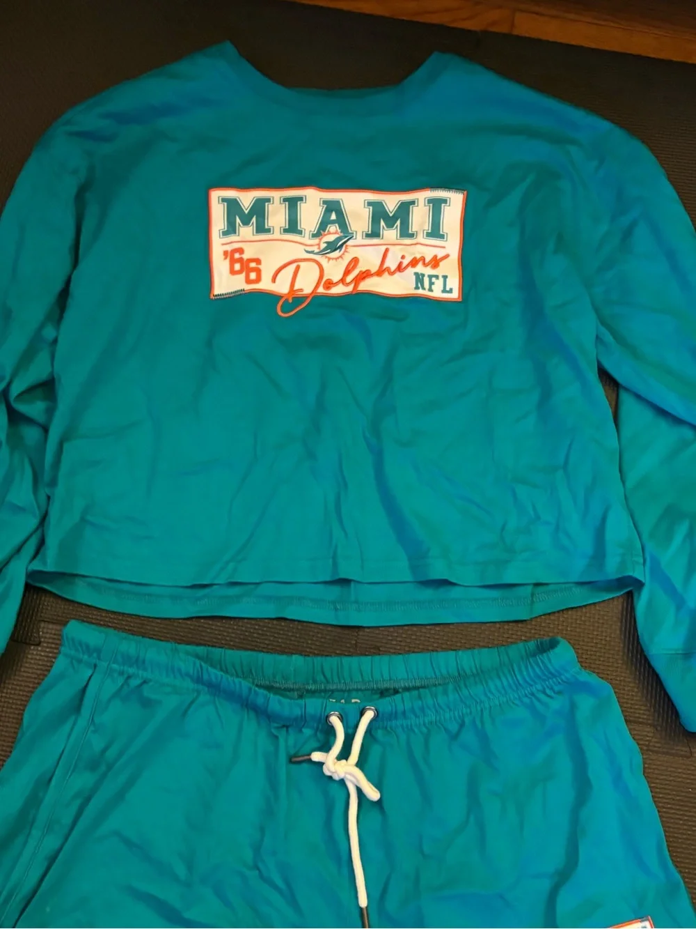 Teal NFL Miami Dolphins Long Sleeve Top & Drawstring Shorts Pajama Set Size L